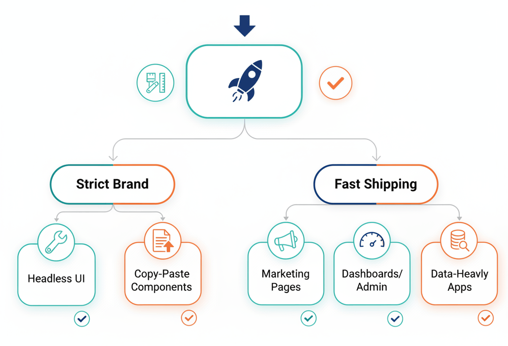 Decision tree showing when to choose headless vs. copy-paste libraries.