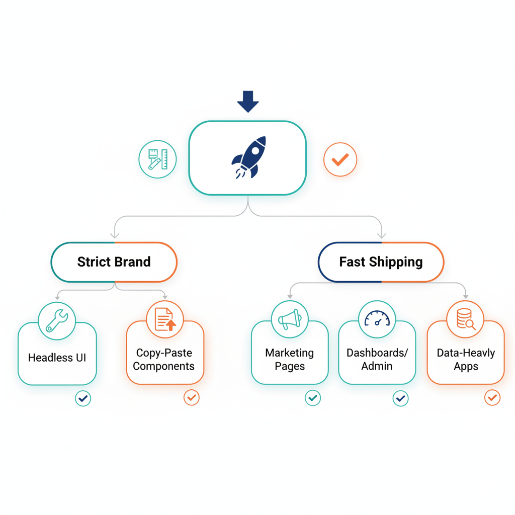 Decision tree showing when to choose headless vs. copy-paste libraries.