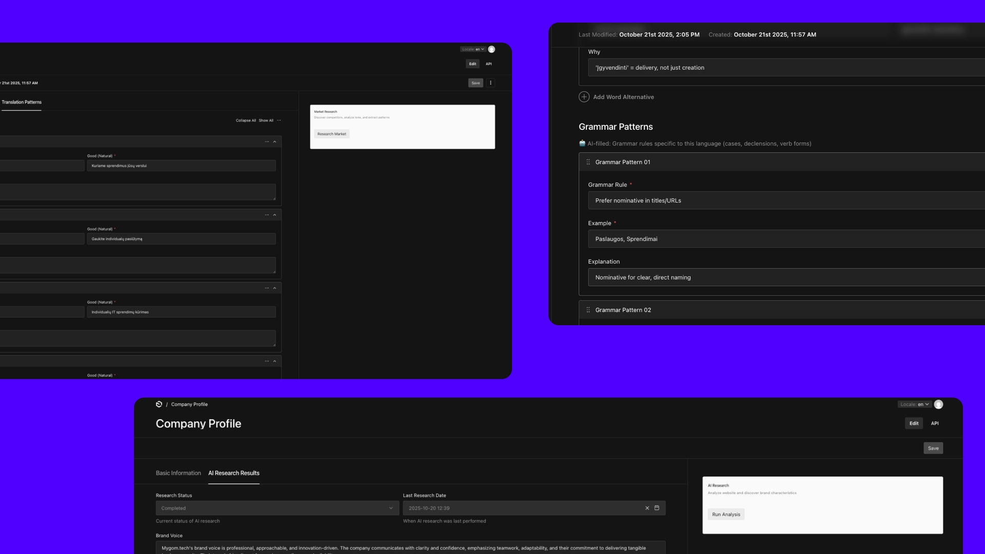 AI Market reaserch system example Screens