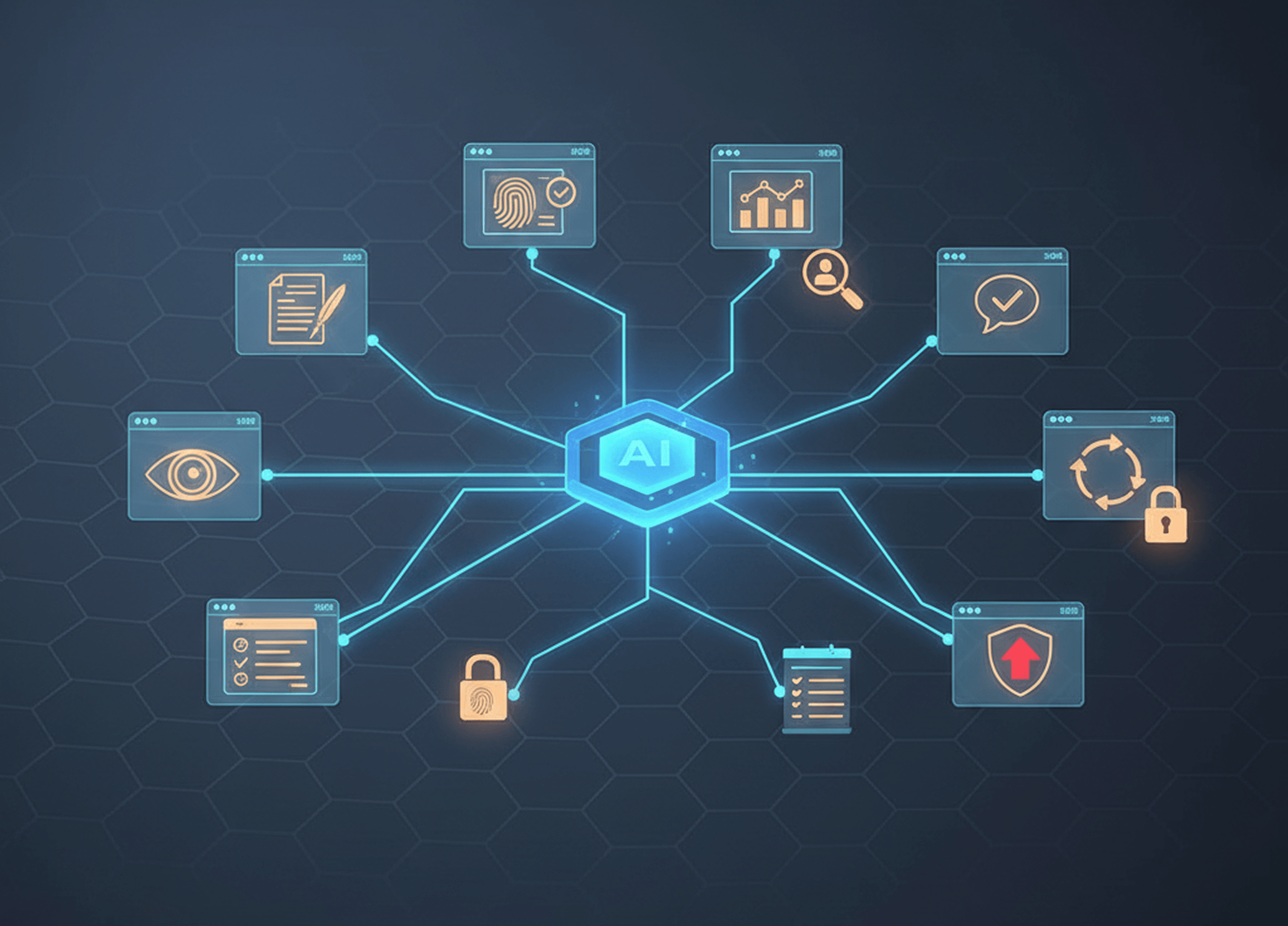 An AI agent operating across multiple business tools, with oversight, approvals, and risk controls built into the workflow.